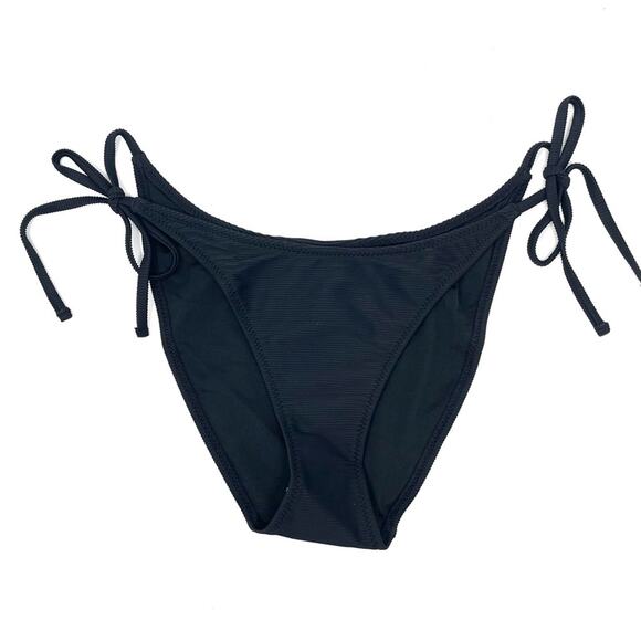 J. Crew Ribbed Curved-waist Cheeky String Bikini Bottom Black Women's Med BE805 - Picture 1 of 7